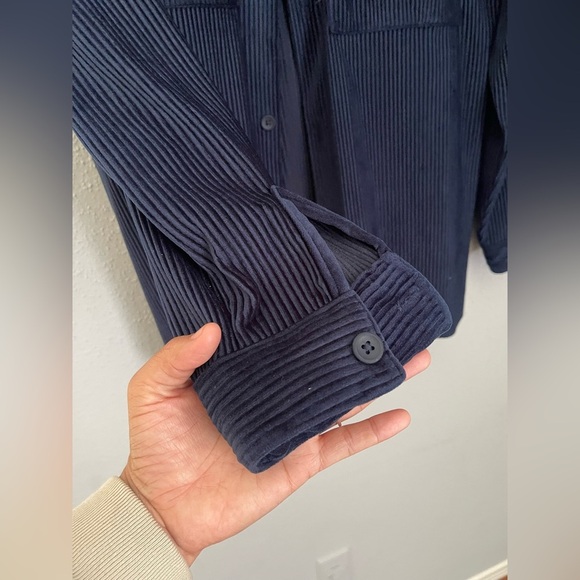 Zara Men's Dark Blue Pinstripe Shirt Jacket corduroy velvet Medium - Picture 6 of 8